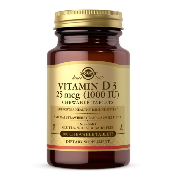 D3-VITAMIINI / 1000 IU / 25 mcg / MANSIKKA & BANAANI / 100 purutablettia