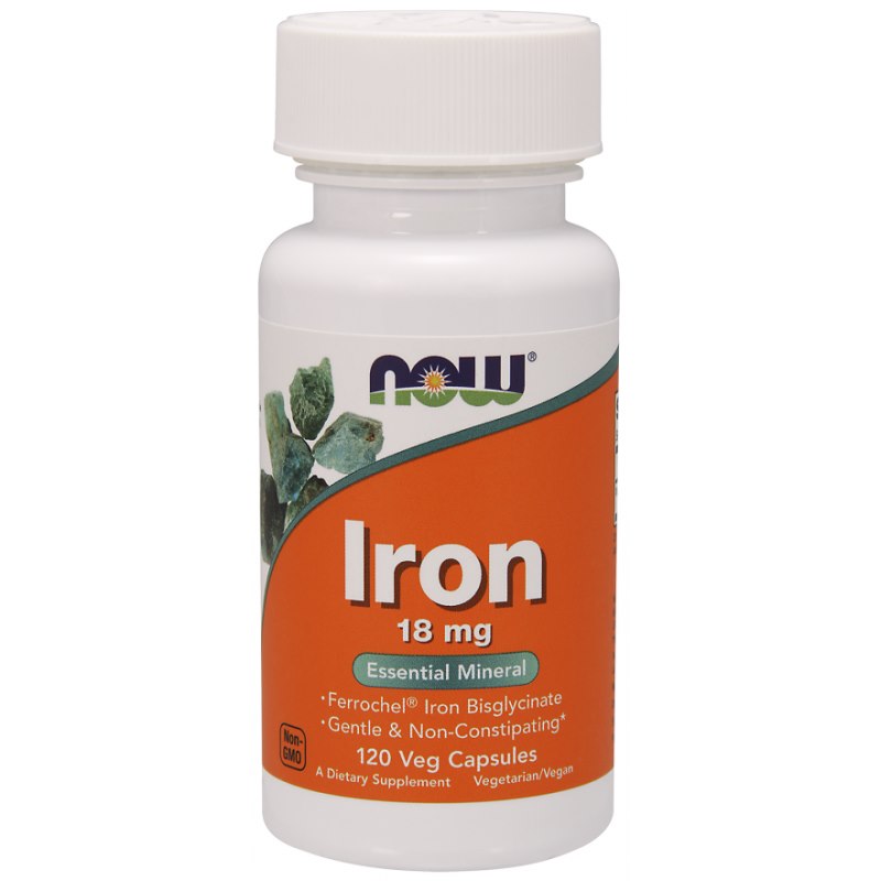 NOW FOODS Iron, 18 mg Ferrochel (120 vcaps)