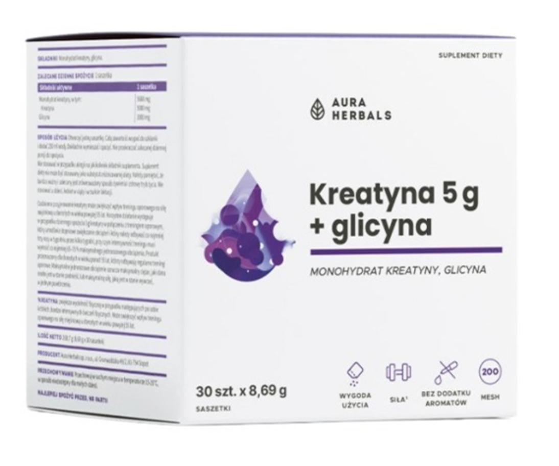 KREATIINIMONOHYDRAATTI 5000 mg + GLYSIINI / 30 pussia