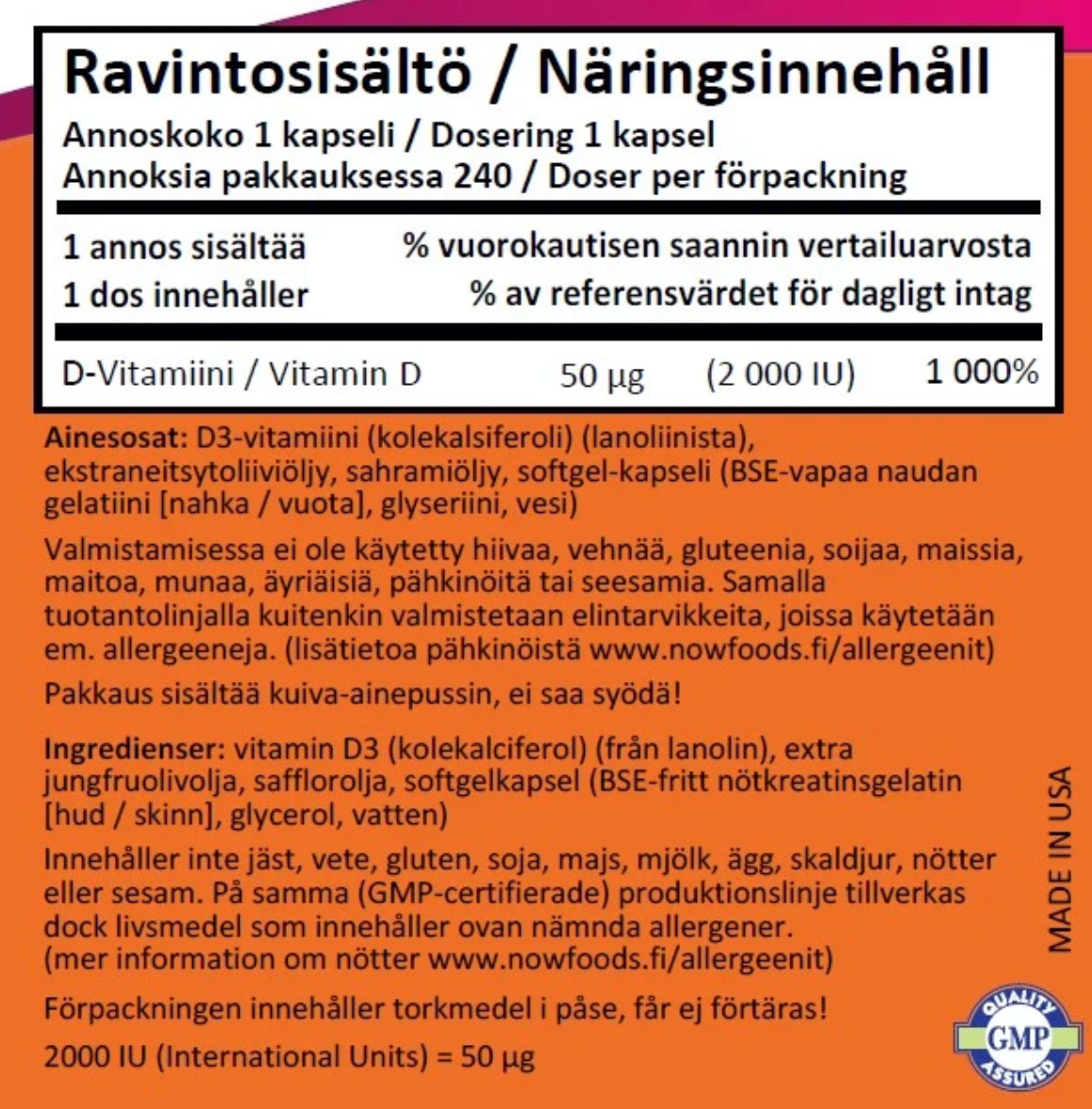 D3-VITAMIINI / 2000 IU / 50 mcg / 240 pehmokaps.