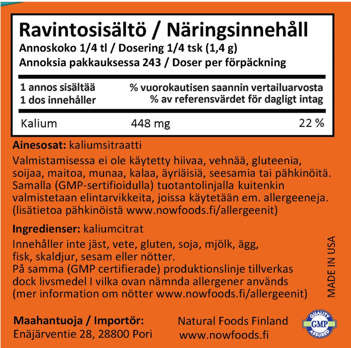 KALIUMSITRAATTI / JAUHE / 340 g