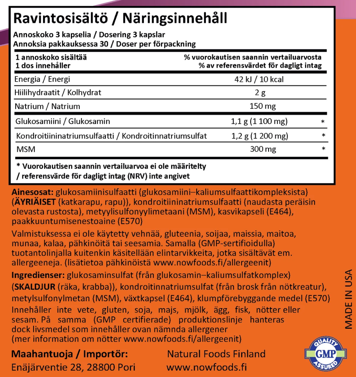 GLUKOSAMIINI + KONDROITIINI + MSM / 90 kaps.