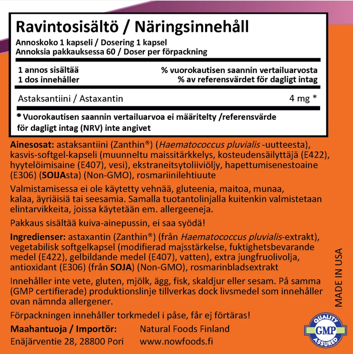 LUONTAINEN ASTAKSANTIINI / 4 mg / 60 kaps.