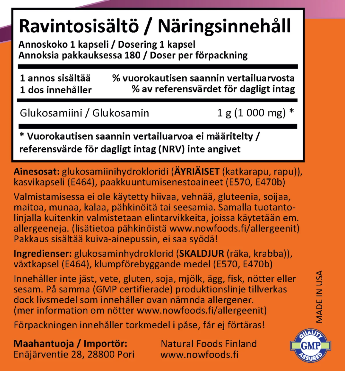GLUKOSAMIINI / 1000 mg / 180 kaps.