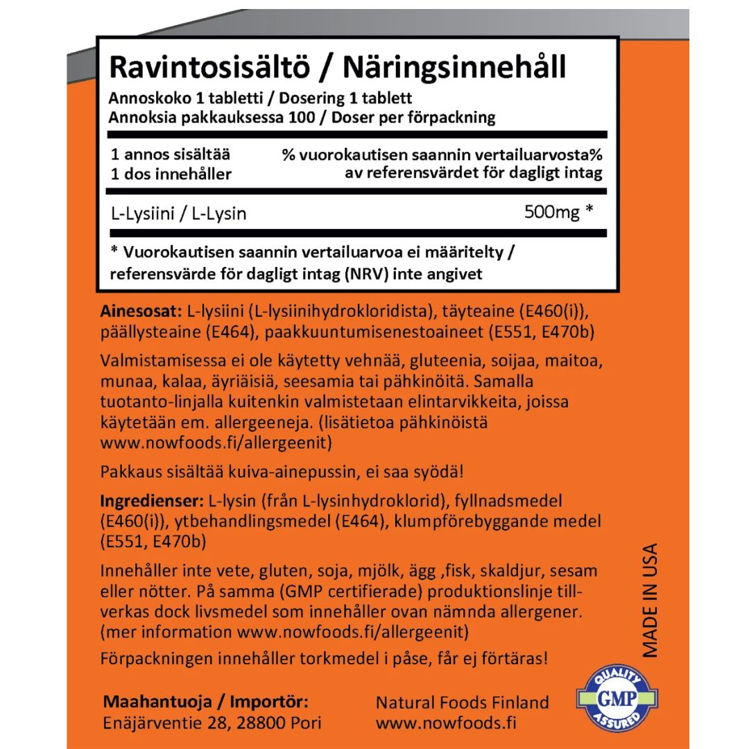 L-LYSIINI / 500 mg / 100 tbl.