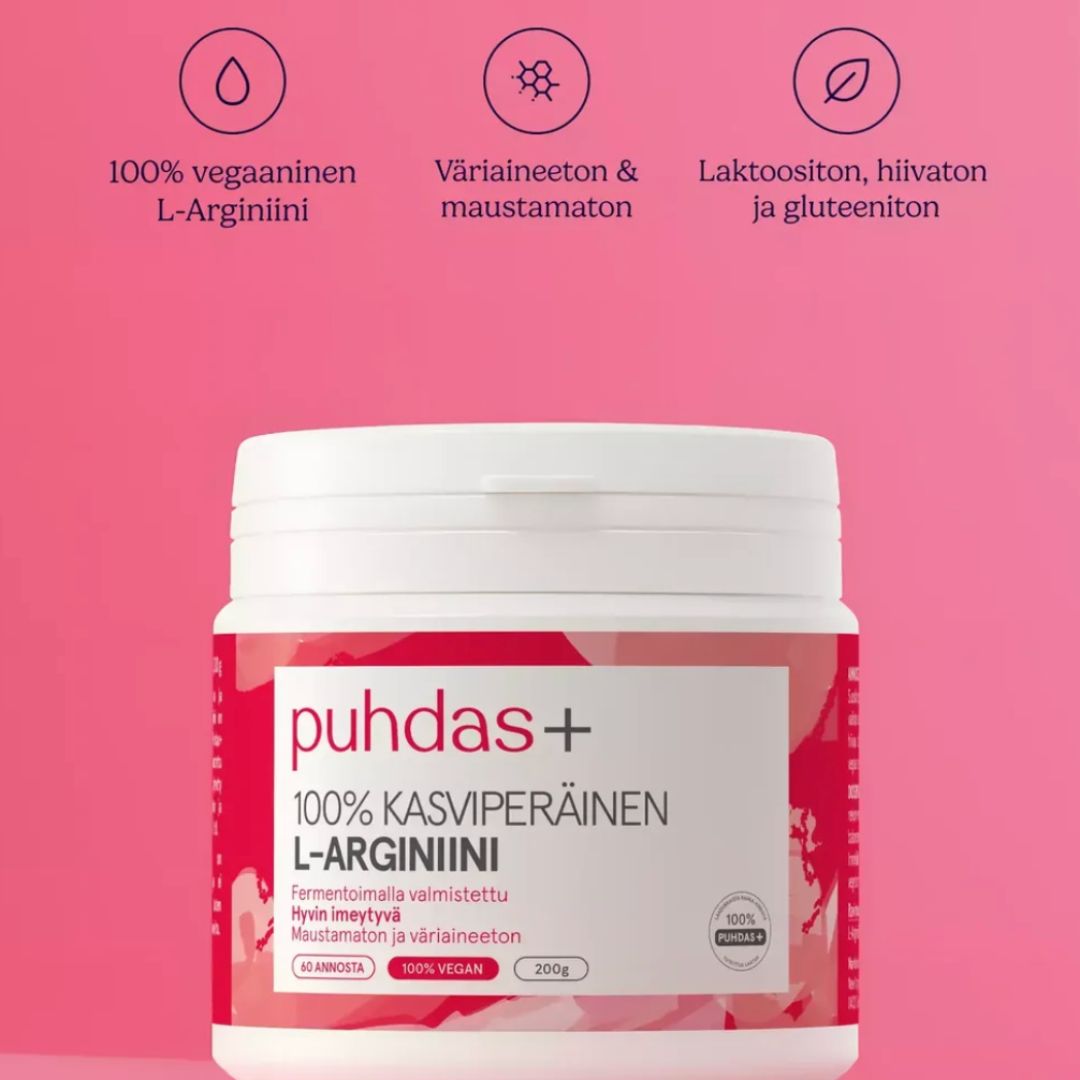 100% L-ARGINIINIJAUHE / VEGAANINEN / 200 g