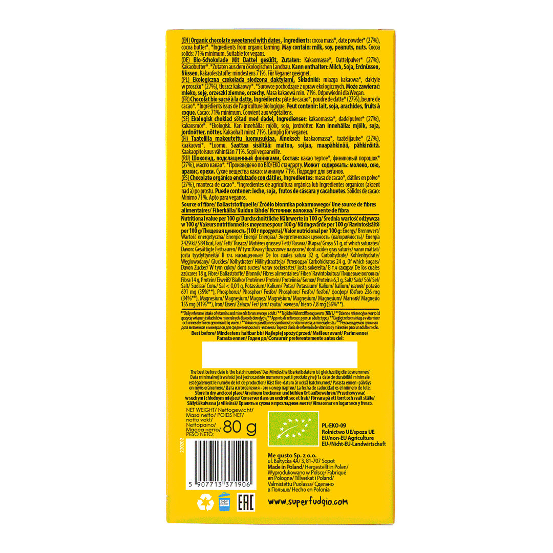BIO-SCHOKOLADE / MIT Datteln gesüßt / 80 g