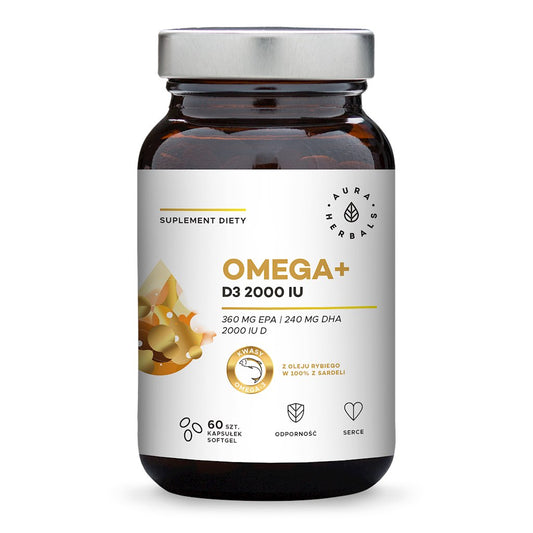 AURA HERBALS Omega+ Vitamin D3 2000 IE (60 gelkapslar)