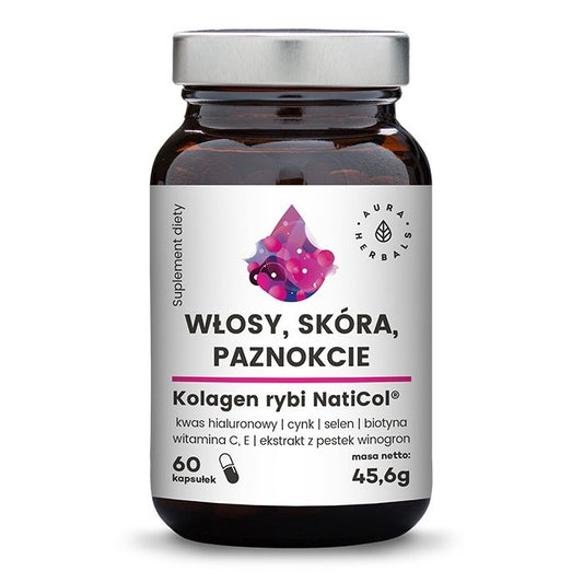 AURA HERBALS NatiCol Fischkollagen, Haare, Haut, Nägel (60 Kapseln)