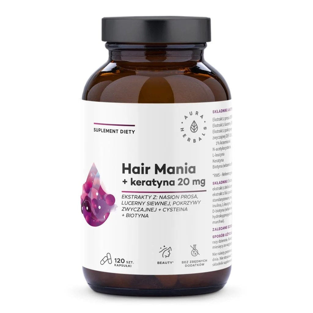 AURA HERBALS Hair Mania + Keratin 20 mg (120 kapslar)