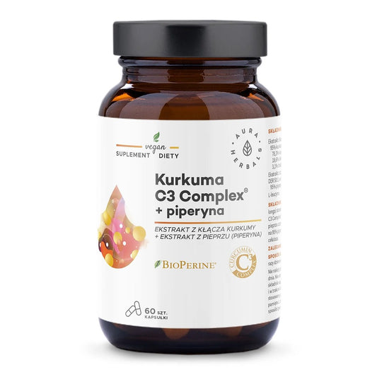 AURA HERBALS Gurkmeja 500 mg C3 Complex® + piperin (60 kapslar)