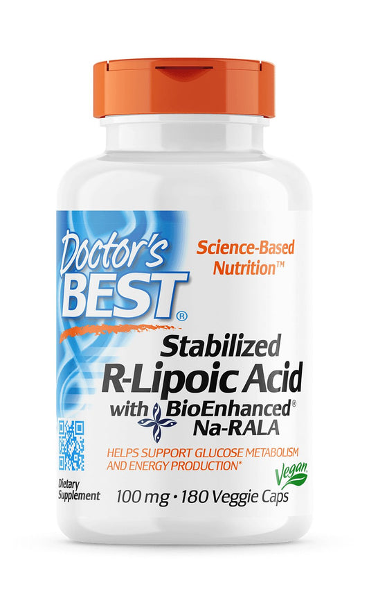 DOCTOR'S BEST Stabilisiertes R-Liponsäure mit bioverstärktem Na-Rala, 100 mg (180 vcaps)
