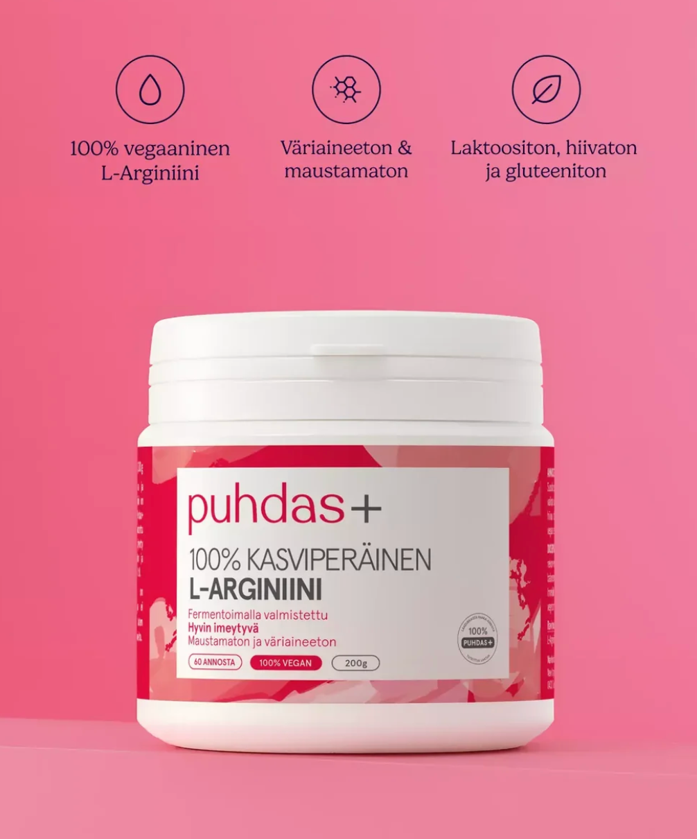 100% L-ARGINIINIJAUHE / VEGAANINEN / 200 g