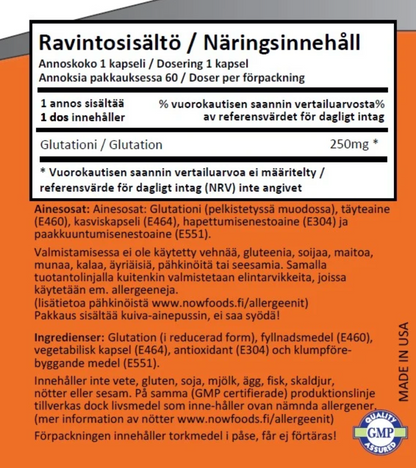 GLUTATIONI / PELKISTETTY MUOTO / 250 mg / 60 kaps.