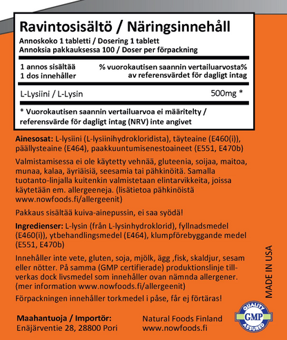 L-LYSIINI / 500 mg / 100 tbl.