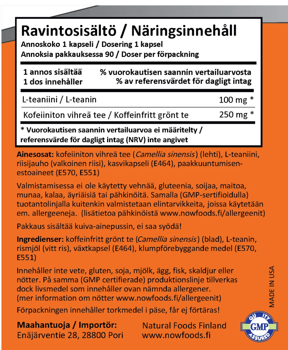 L-TEANIINI + VIHREÄ TEE / 100 mg / 90 kaps.