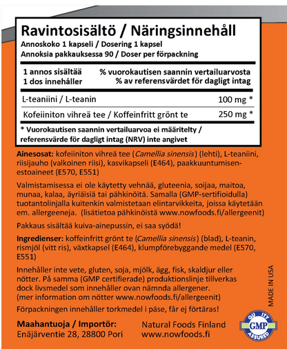 L-TEANIINI + VIHREÄ TEE / 100 mg / 90 kaps.