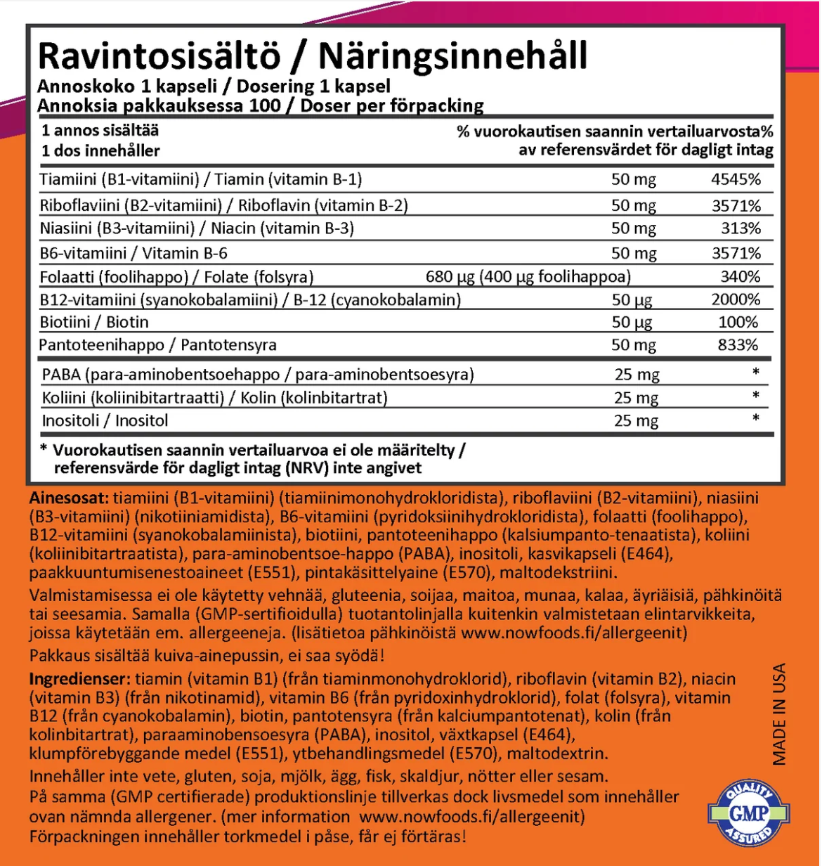 B-50 / B-VITAMIINIKOMPLEKSI / 100 vkaps.