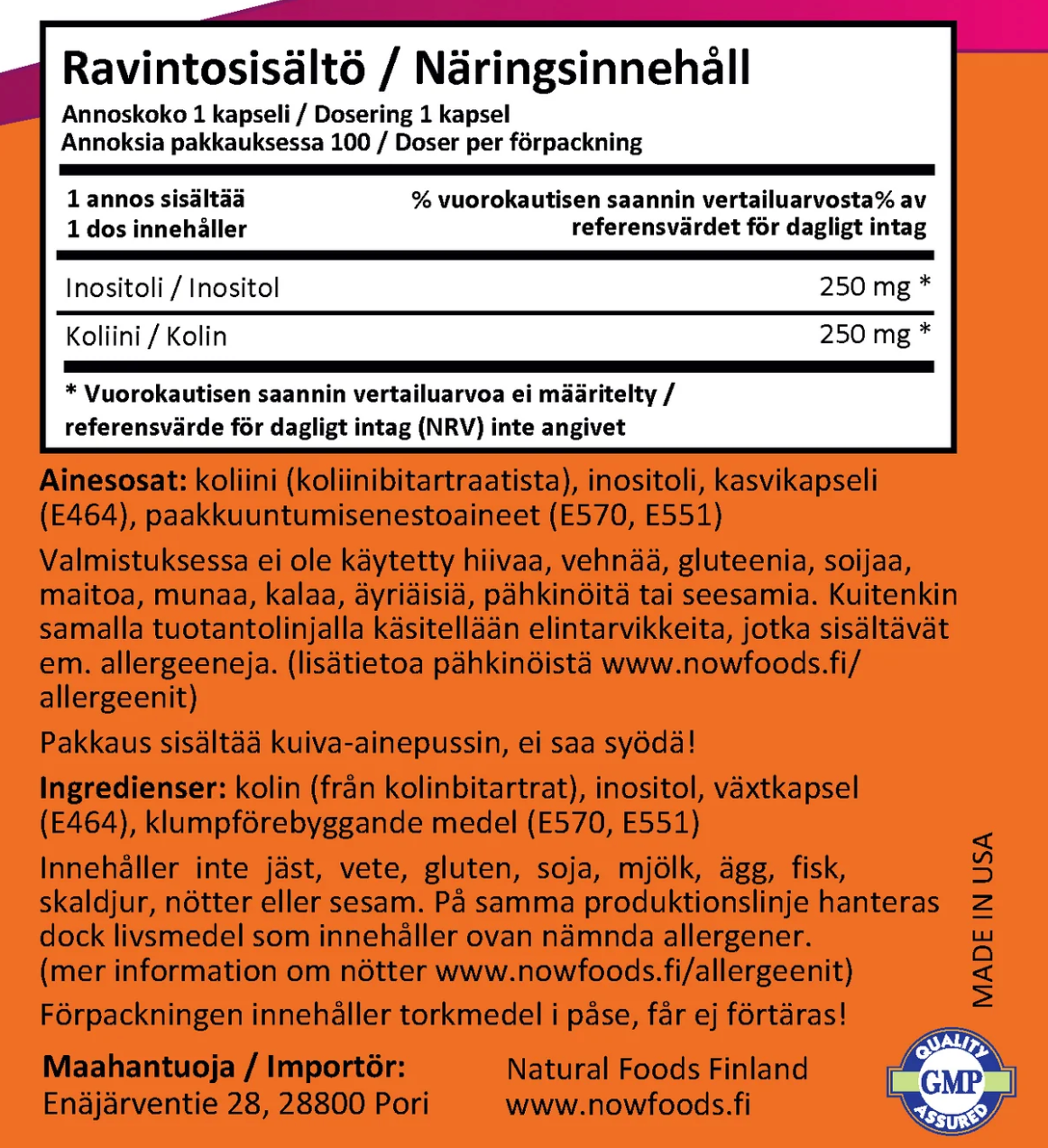 KOLIINI & INOSITOLI / 250mg + 250mg / 100 kaps.