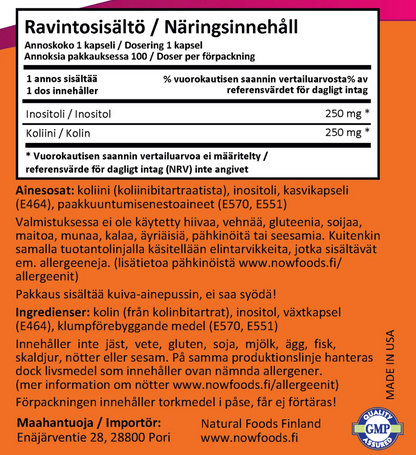 KOLIINI & INOSITOLI / 250mg + 250mg / 100 kaps.