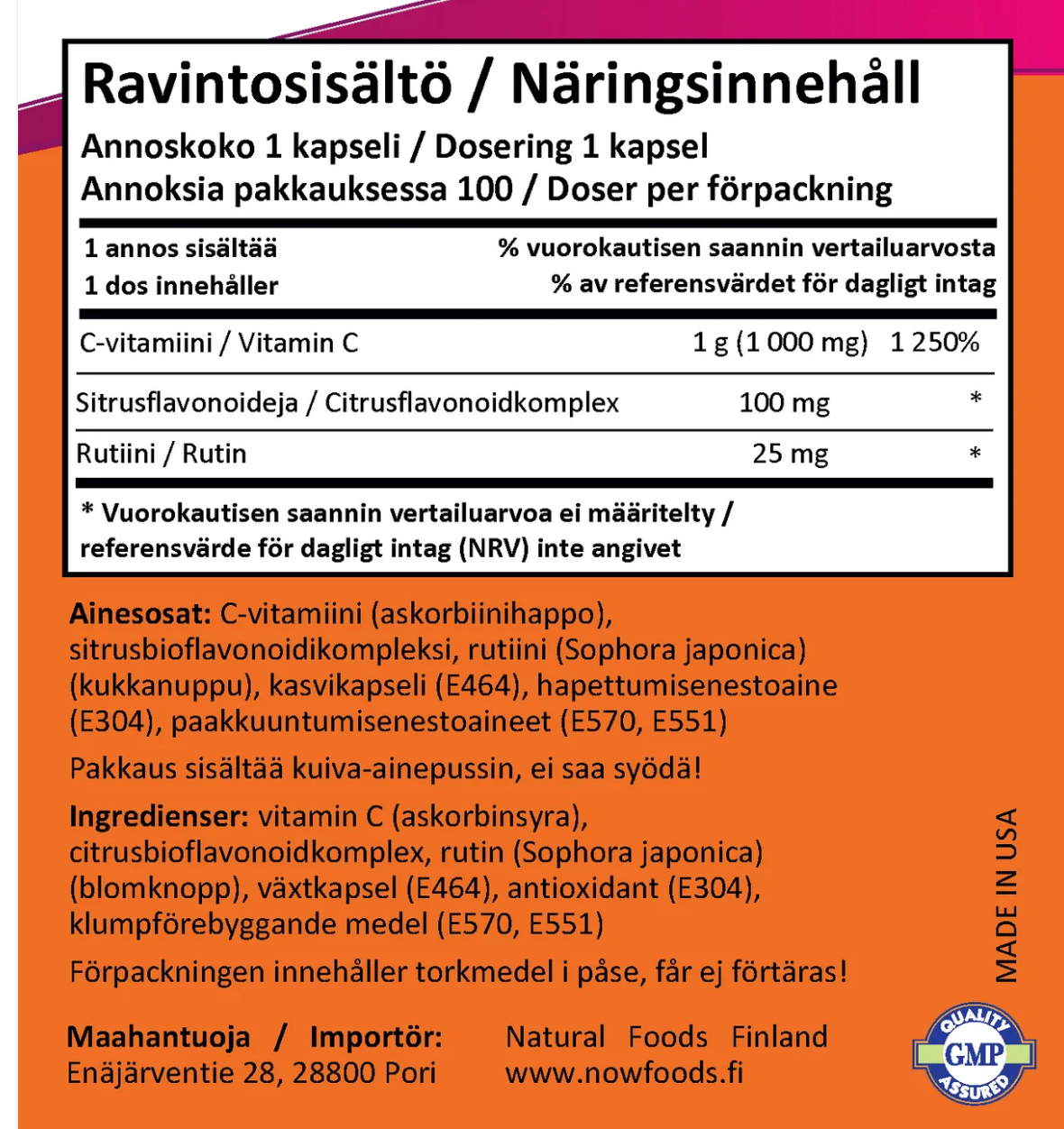 C-VITAMIINI + BIOFLAVONOIDIT / 1000 mg / 100 vkaps.