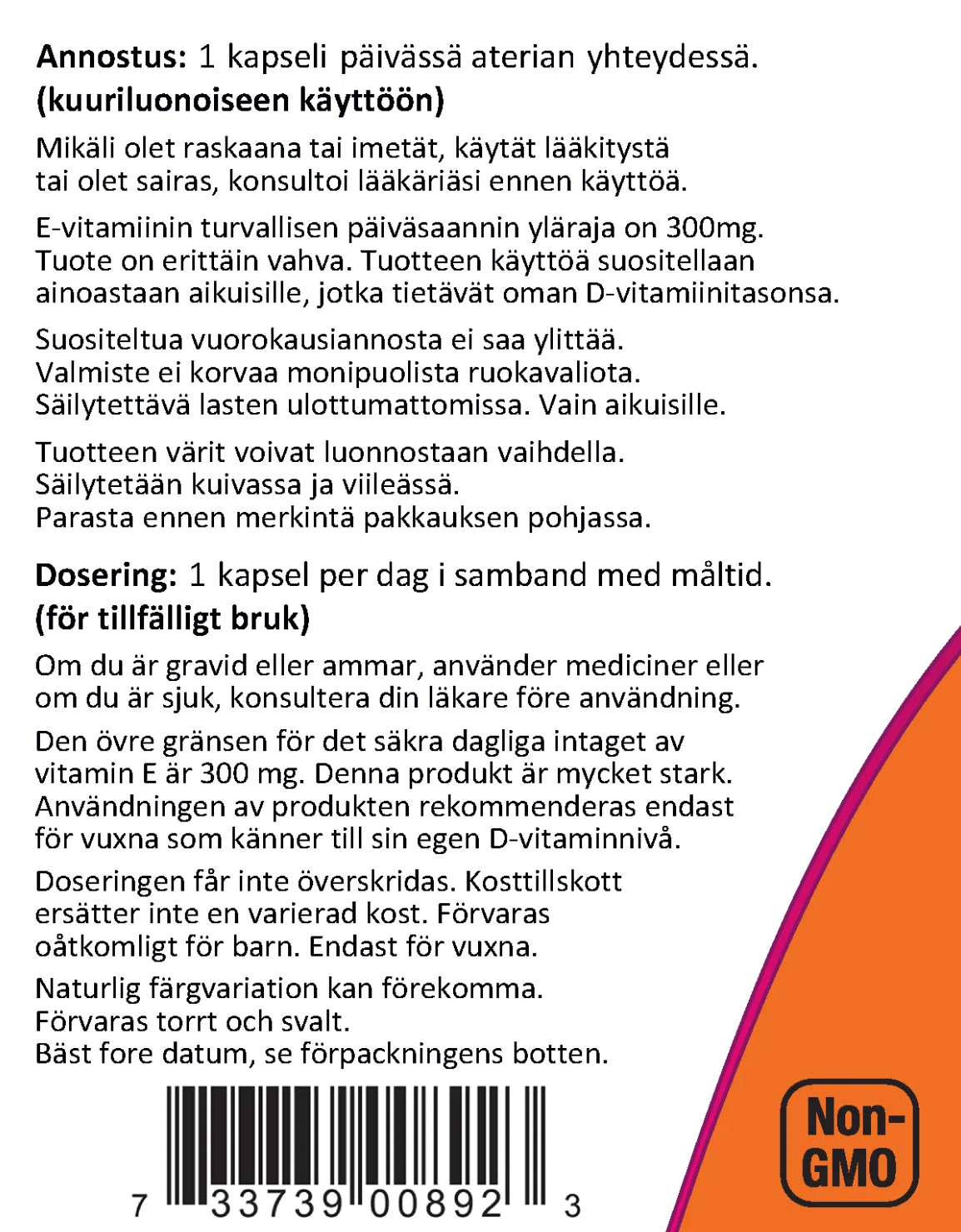 E-400 / E-VITAMIINI / 400 IU (268mg) / 100 pehmokapselia.