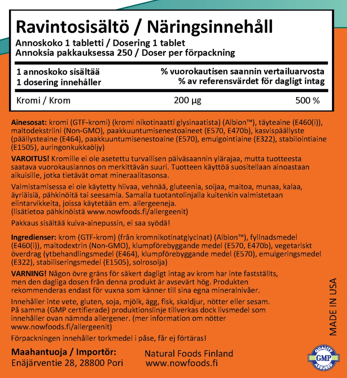 KROMI / GTF CHROMIUM / 200 mcg / 250 tabl.