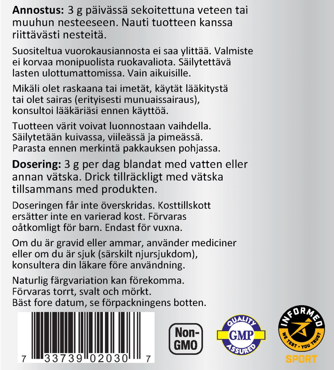 100% KREATIINIMONOHYDRAATTIJAUHE / 227 g