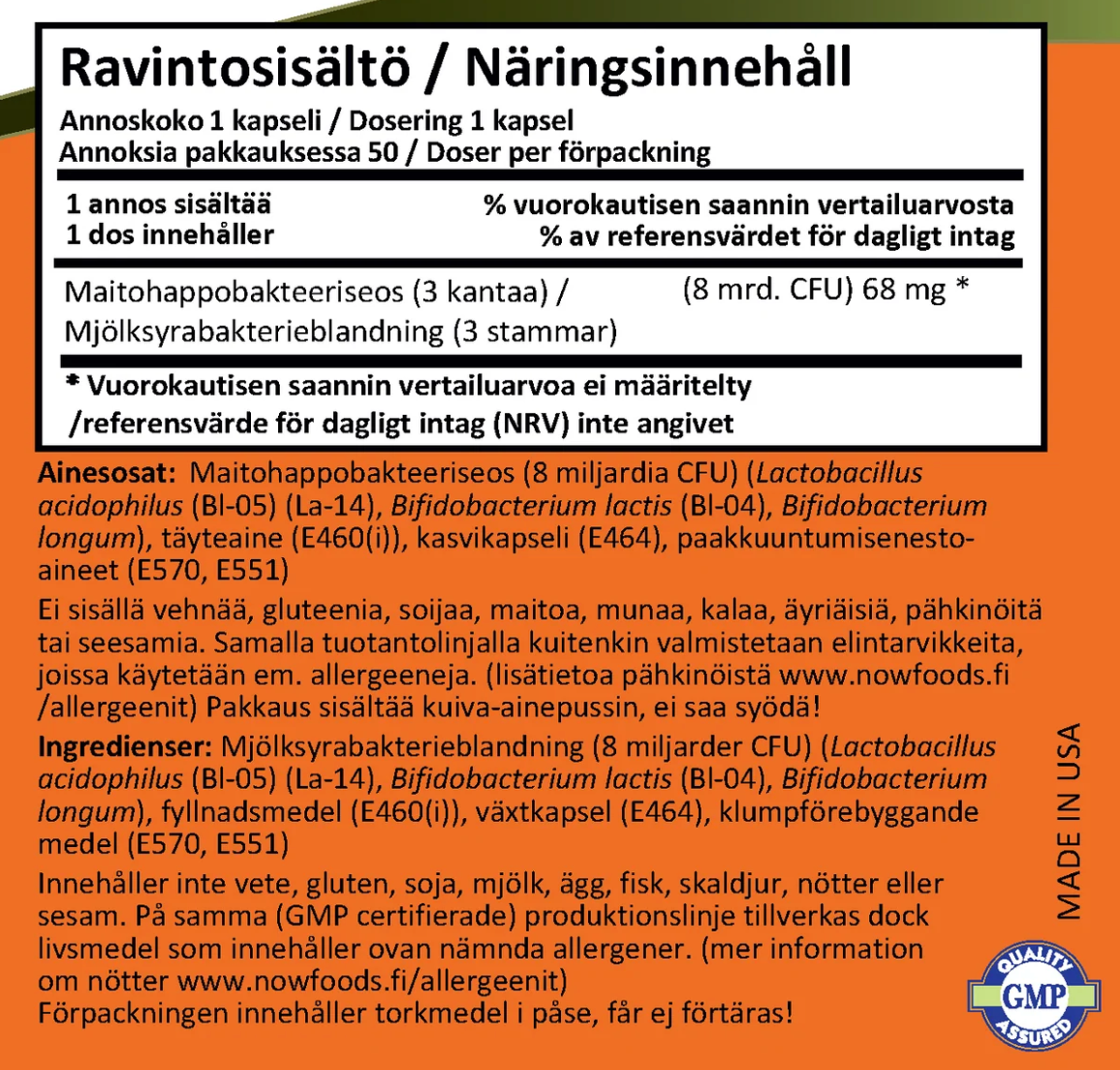 ACIDOPHILUS & BIFIDUS / 8 miljardia / 60 kaps.