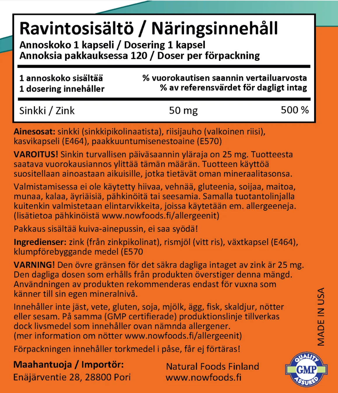 SINKKIPIKOLINAATTI / 50 mg / 120 vkaps.