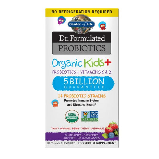 ORGANIC KIDS + / PROBIOOTIT + VITAMIINIT C & D / KIRSIKKA / 30 purutablettia