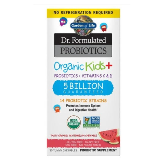 ORGANIC KIDS + / PROBIOOTIT + VITAMIINIT C & D / VESIMELONI / 30 purutablettia