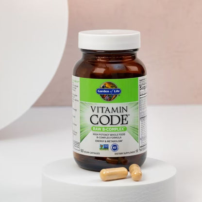 RAW B-COMPLEX / TÄYSRAVINTOPOHJAISET B-VITAMIINIT / 60 kaps.