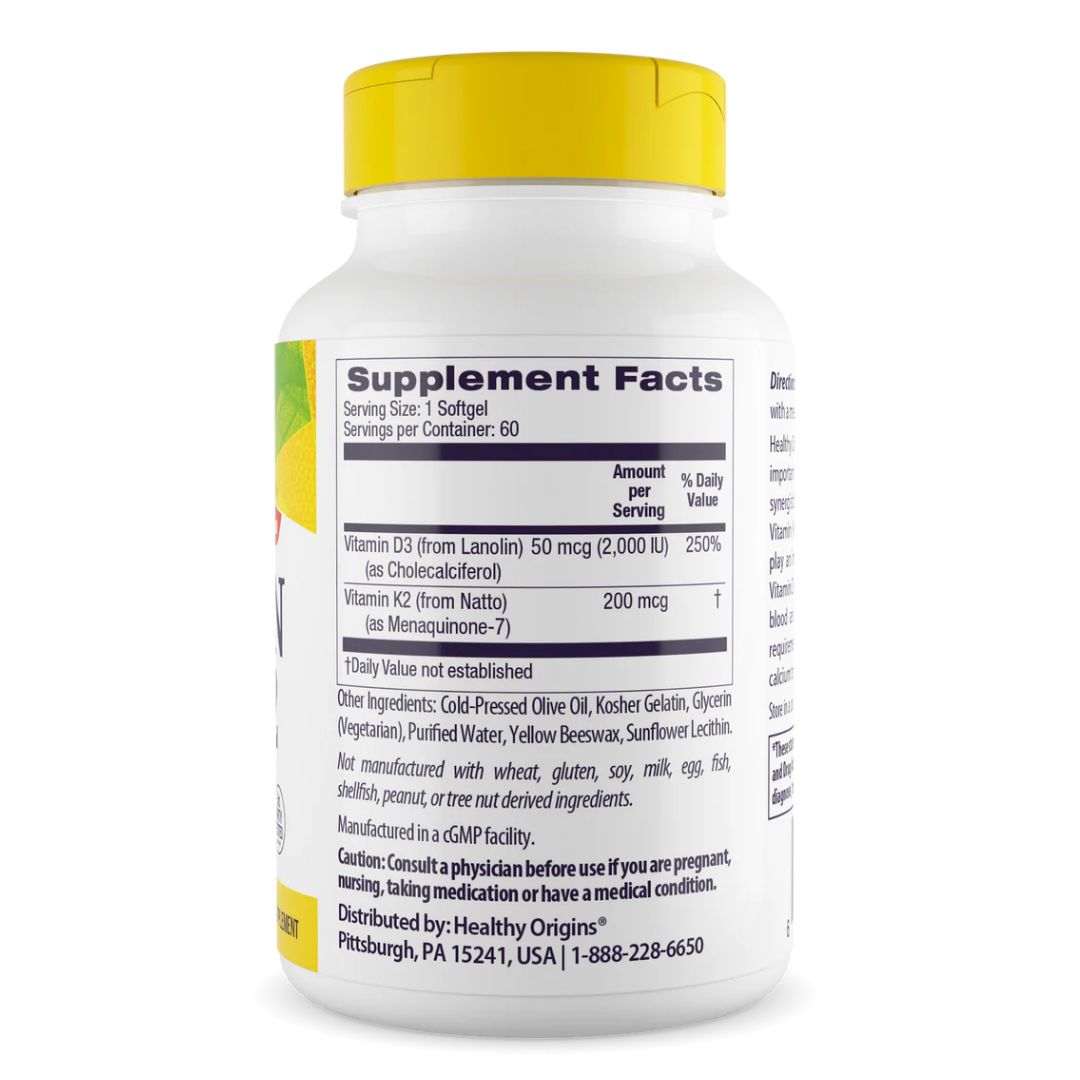 D3 + K2 MK-7 VITAMIINIT / 25 mcg + 100 mcg / 60 kaps.