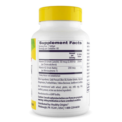 D3 + K2 MK-7 VITAMIINIT / 25 mcg + 100 mcg / 60 kaps.