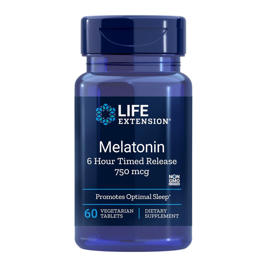 LIFE EXTENSION Melatonin 6 Stunden Zeitverzögerte Freisetzung, 750 mcg (60 vegetarische Tabletten)