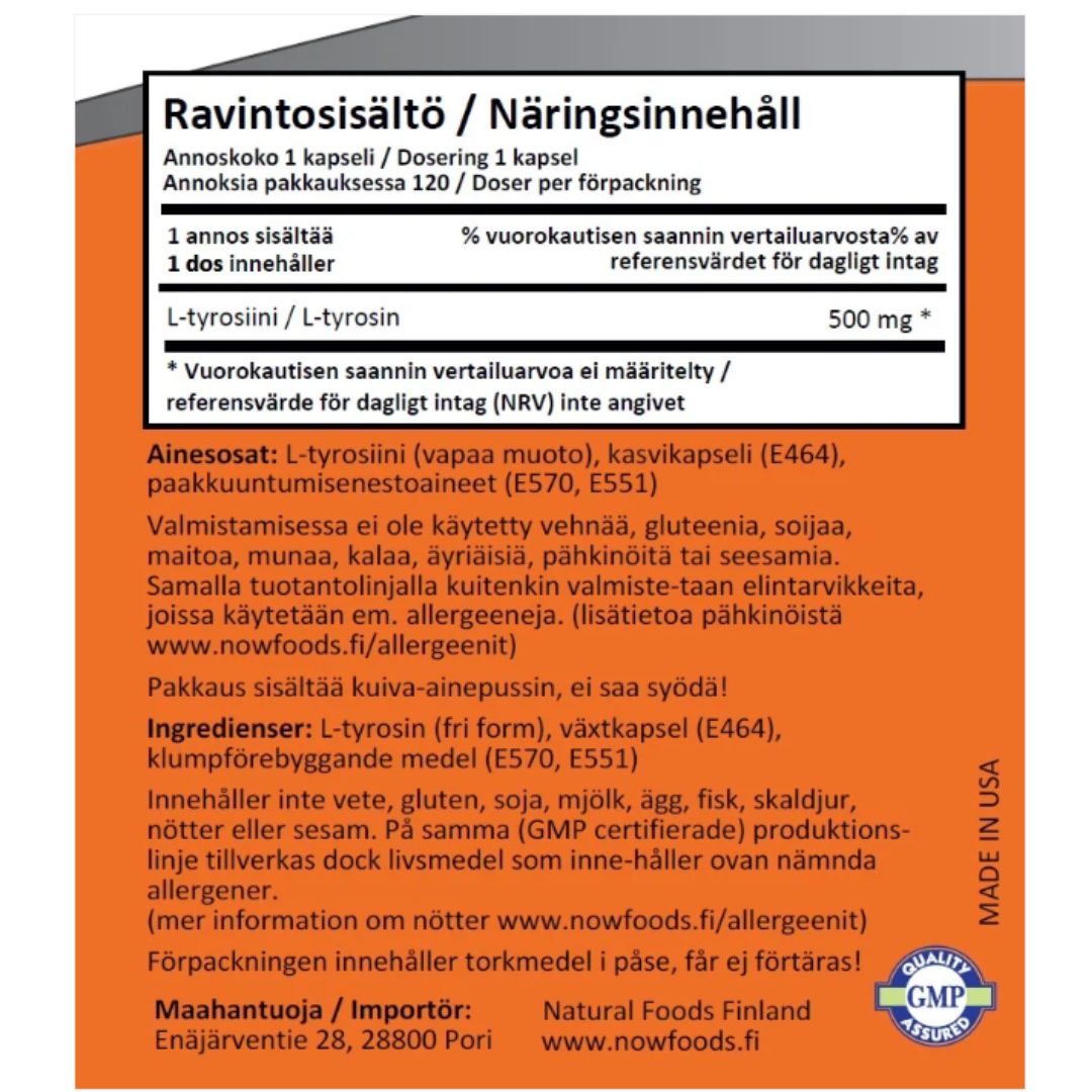NOW FOODS L-Tyrosine, 500 mg (120 caps)