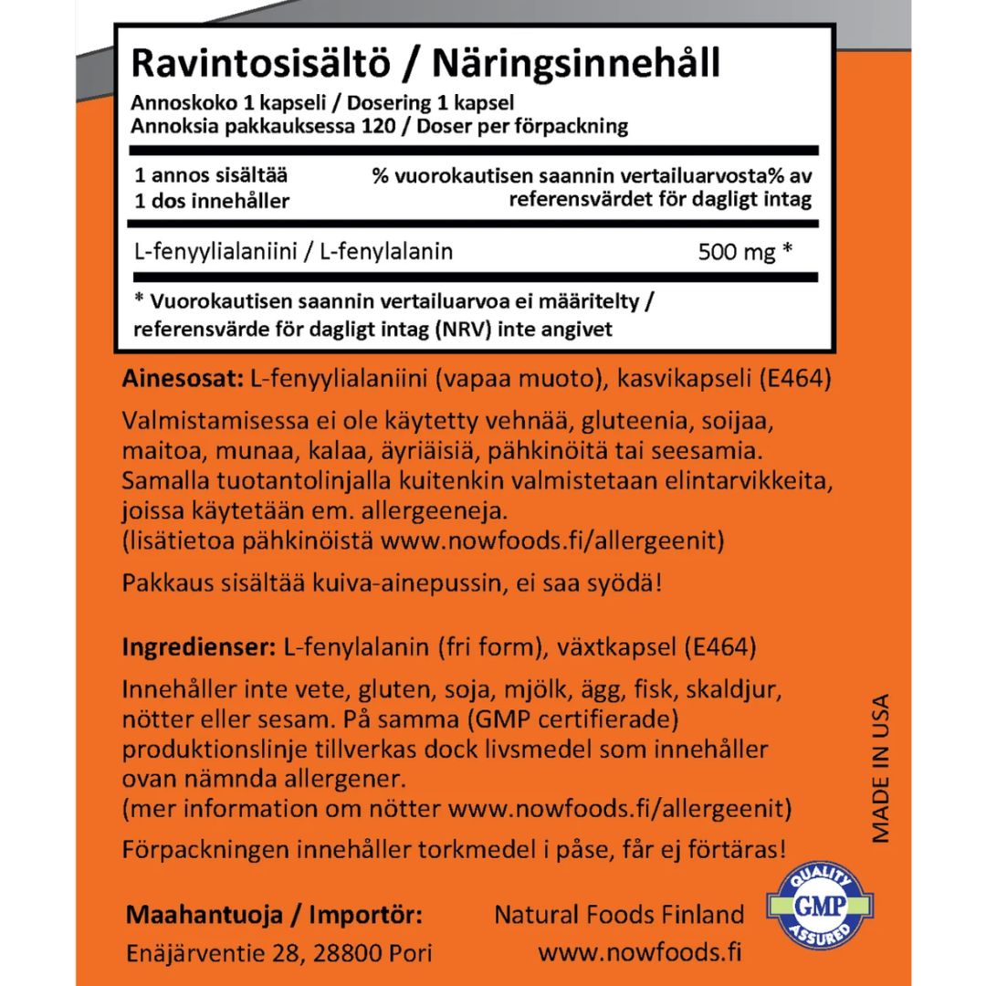 FENYYLIALANIINI / VAPAA MUOTO / 500 mg / 120 kaps.