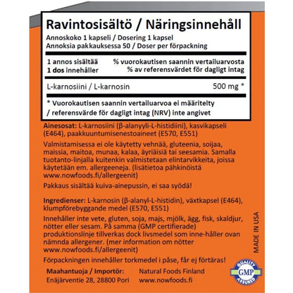 L-KARNOSIINI / 500 mg / 50 kaps.