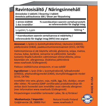 L-LYSIINI / 500 mg / 100 tbl.