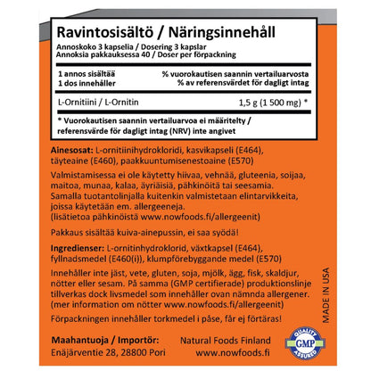 L-ORNITIINI / VAPAA MUOTO / 500 mg / 120 vkaps.