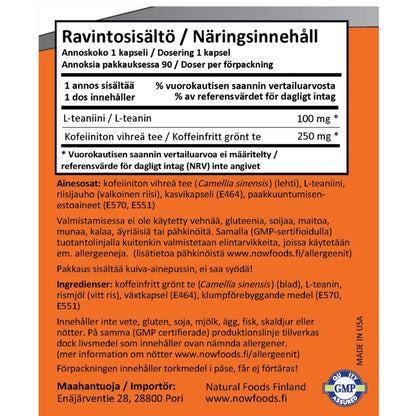 L-TEANIINI + VIHREÄ TEE / 100 mg / 90 kaps.