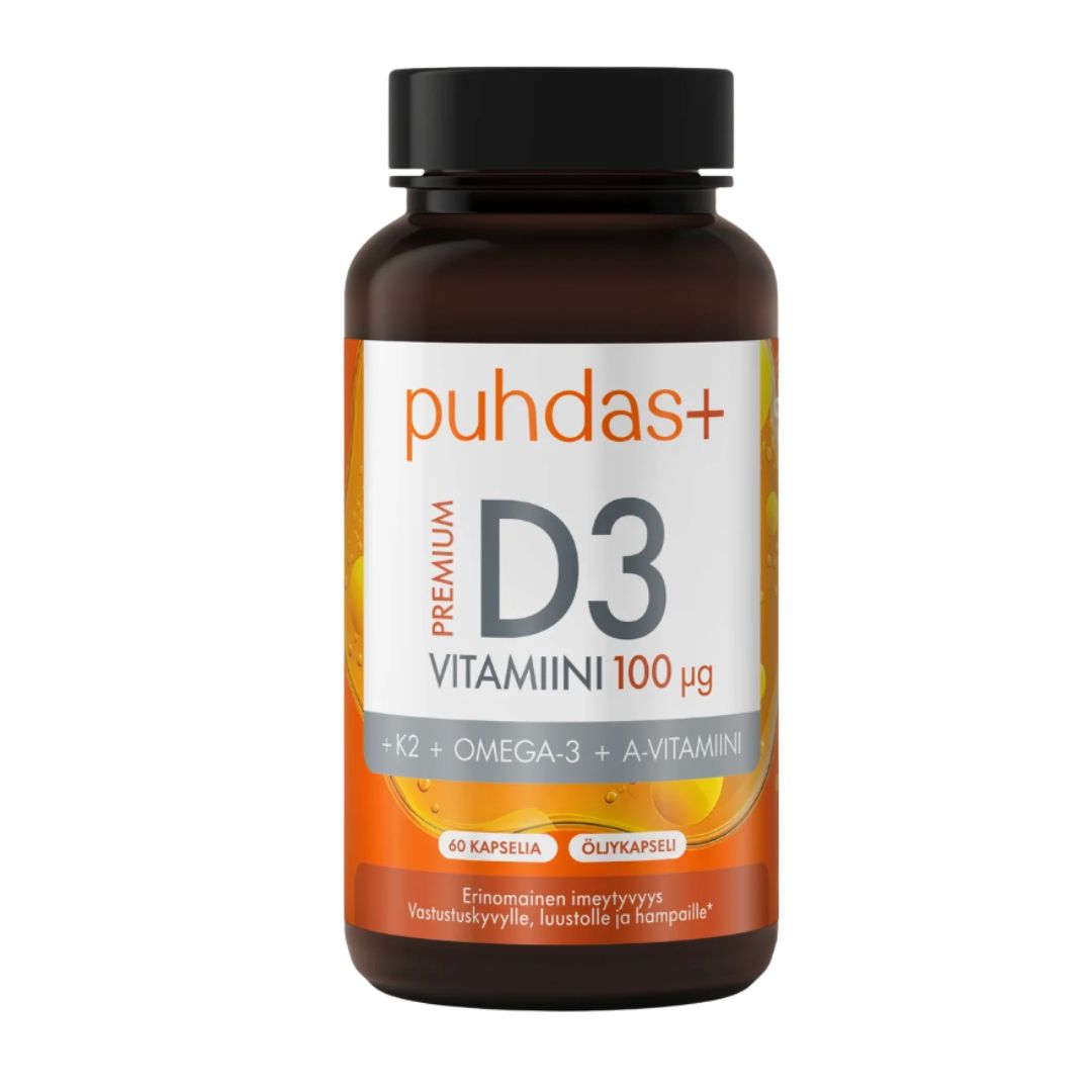 PREMIUM D3-VITAMIINI + K2 + OMEGA-3 + A-VITAMIINI / 100 mcg / 60 kaps.