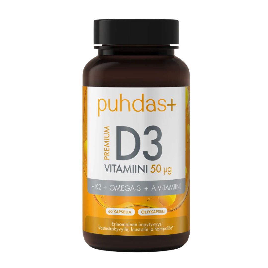 PREMIUM D3-VITAMIINI + K2 + OMEGA-3 + A-VITAMIINI / 50 mcg / 60 kaps.