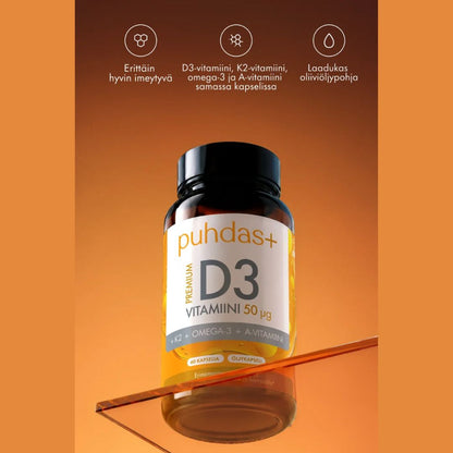 PREMIUM D3-VITAMIINI + K2 + OMEGA-3 + A-VITAMIINI / 50 mcg / 60 kaps.