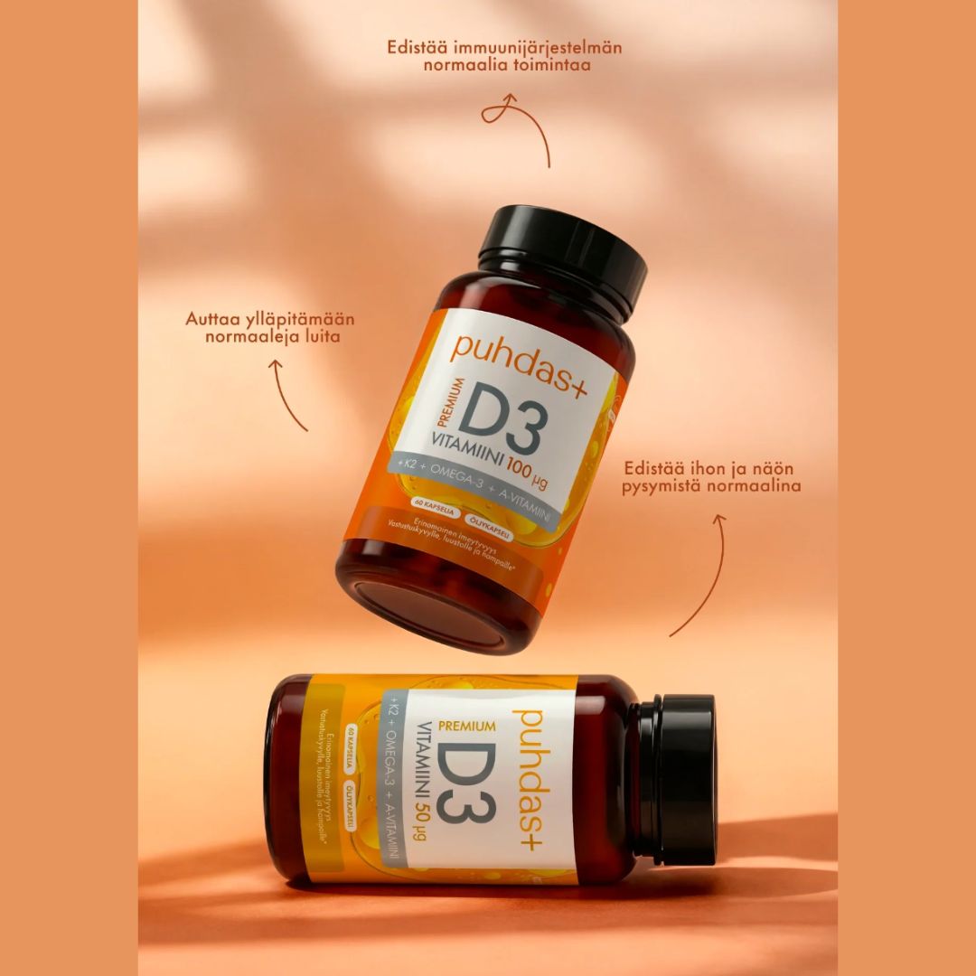 PREMIUM D3-VITAMIINI + K2 + OMEGA-3 + A-VITAMIINI / 50 mcg / 60 kaps.