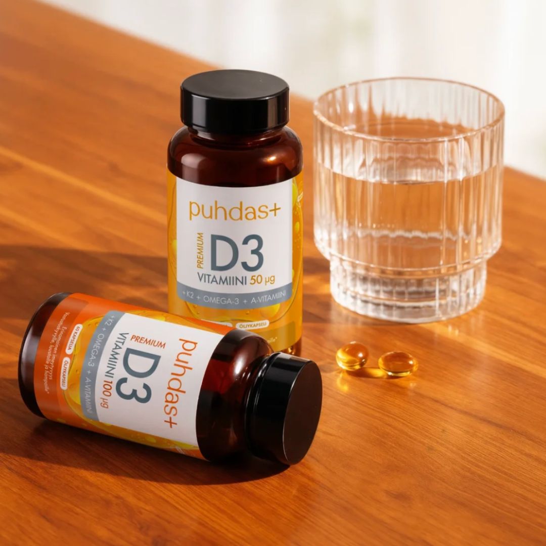 PREMIUM D3-VITAMIINI + K2 + OMEGA-3 + A-VITAMIINI / 50 mcg / 60 kaps.