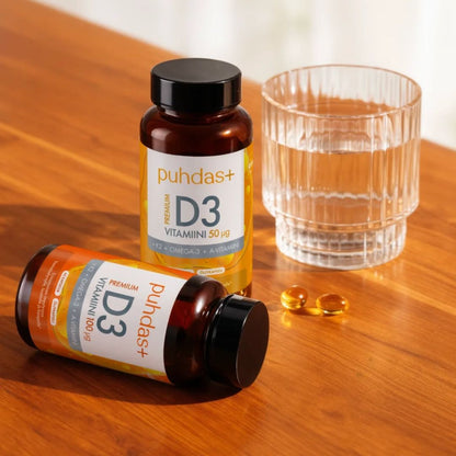 PREMIUM D3-VITAMIINI + K2 + OMEGA-3 + A-VITAMIINI / 50 mcg / 60 kaps.